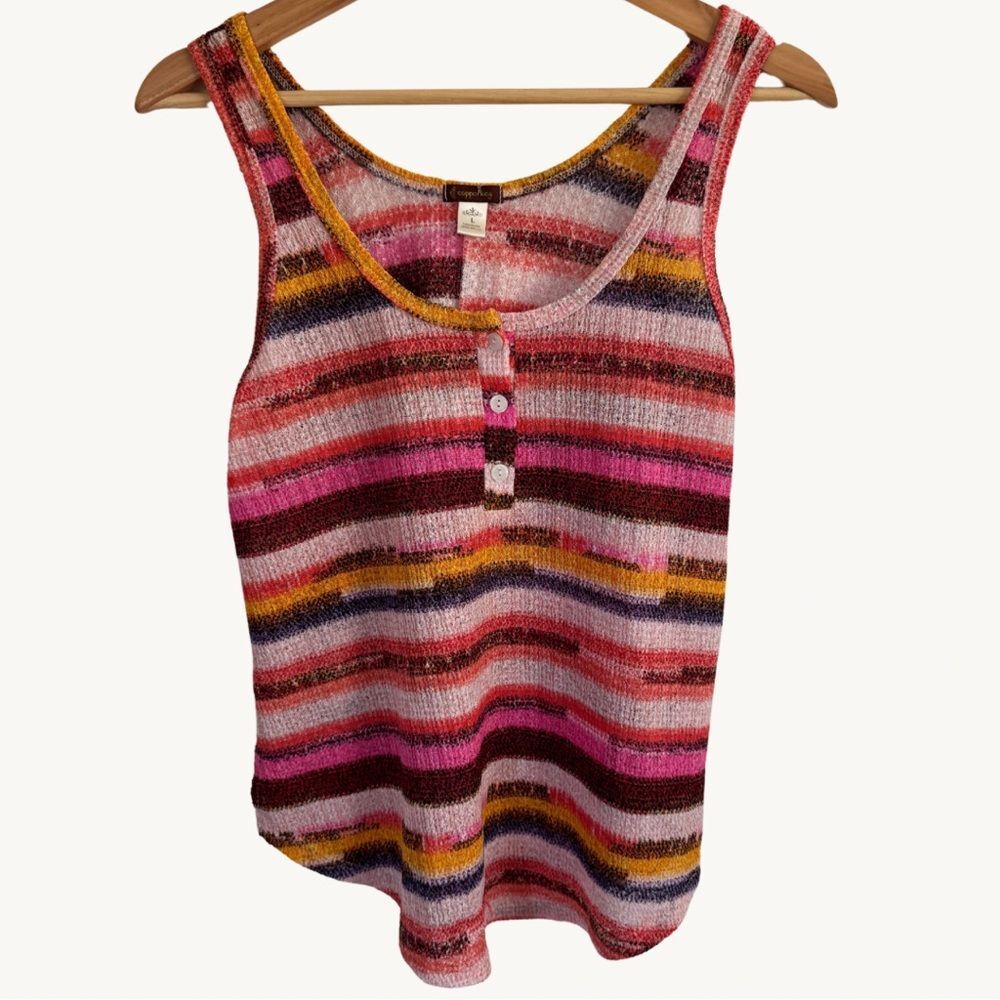 Womens COPPER KEY Sleeveless Top Striped Tank Buttons Colorful Stripes Large